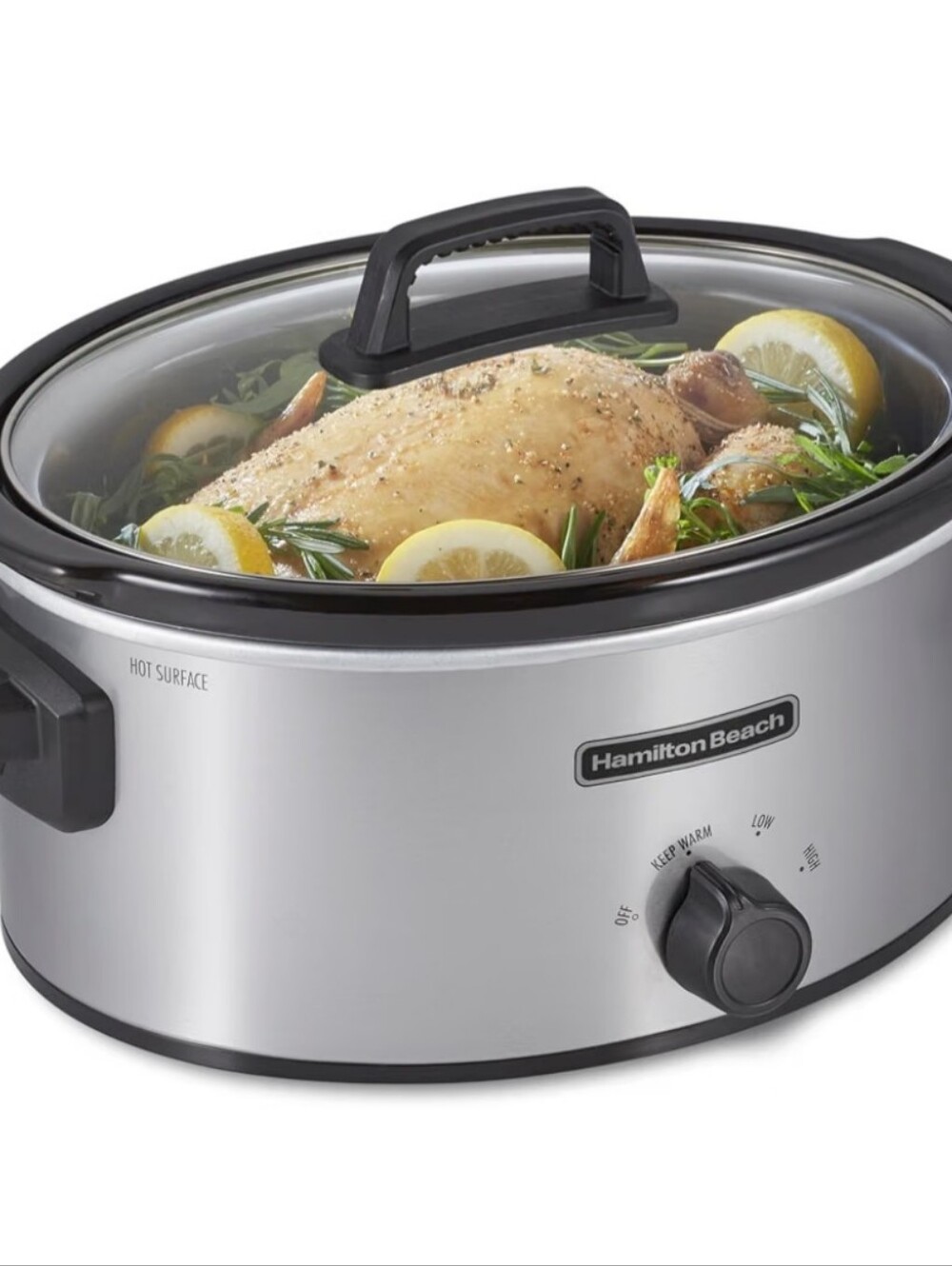 Hamilton Beach Silver Stainless Steel Slow Cooker with Glass Lid